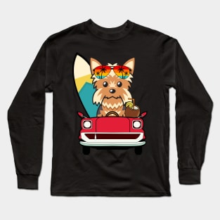 Funny Yorkshire terrier driving a car Long Sleeve T-Shirt